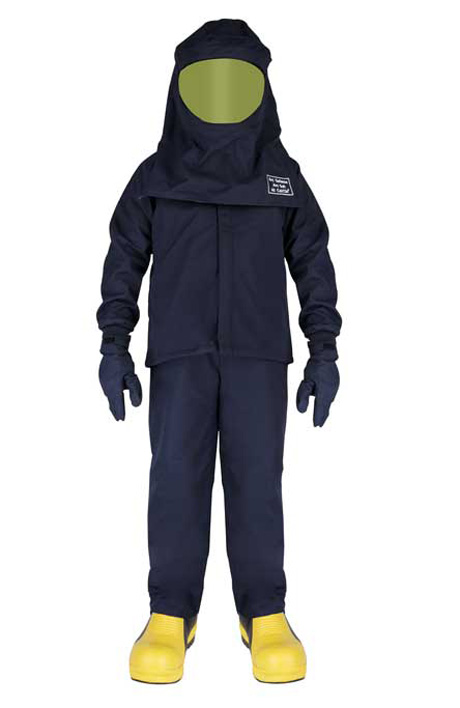 body harness, arc suit, electrical suit, electrical arc flash suit, wear protective eyewear